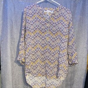 Grand & Greene Multicolor Diamond Pattern Blouse - Blue, Yellow, White